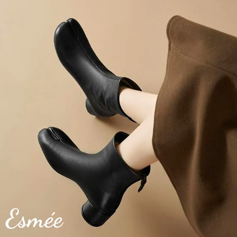 Leather High Heel Ankle Boots with Cloven Design
