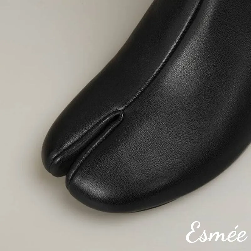 Leather High Heel Ankle Boots with Cloven Design