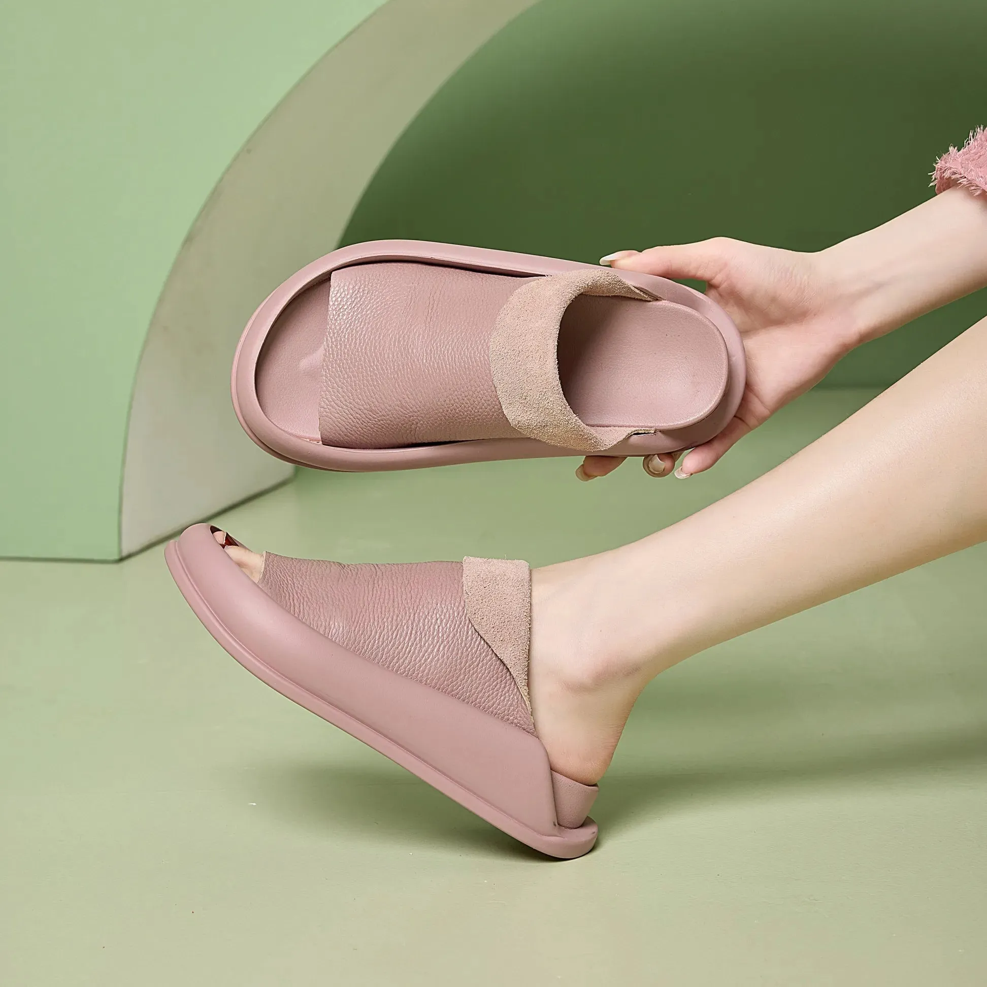 Leather Platform Comfy Slippers