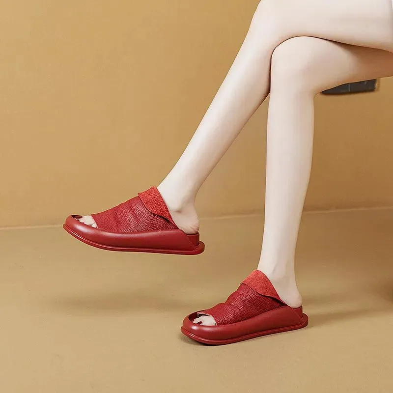 Leather Platform Comfy Slippers