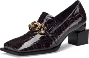 Loafers for Women Patent Leather Buckle Square Toe Chunky Block Dress Slip On Wide Casual Comfortable Dressy High Heels Ladies Comfort Moccasins Elegantes 2 Inch Shoes