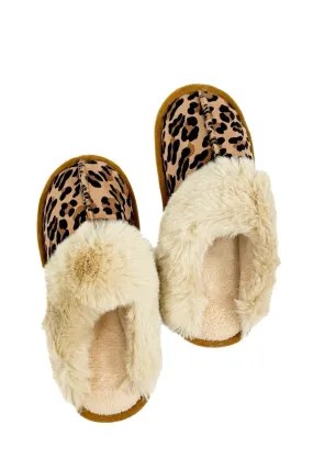 Lucky Leopard Faux Fur Trim Slippers
