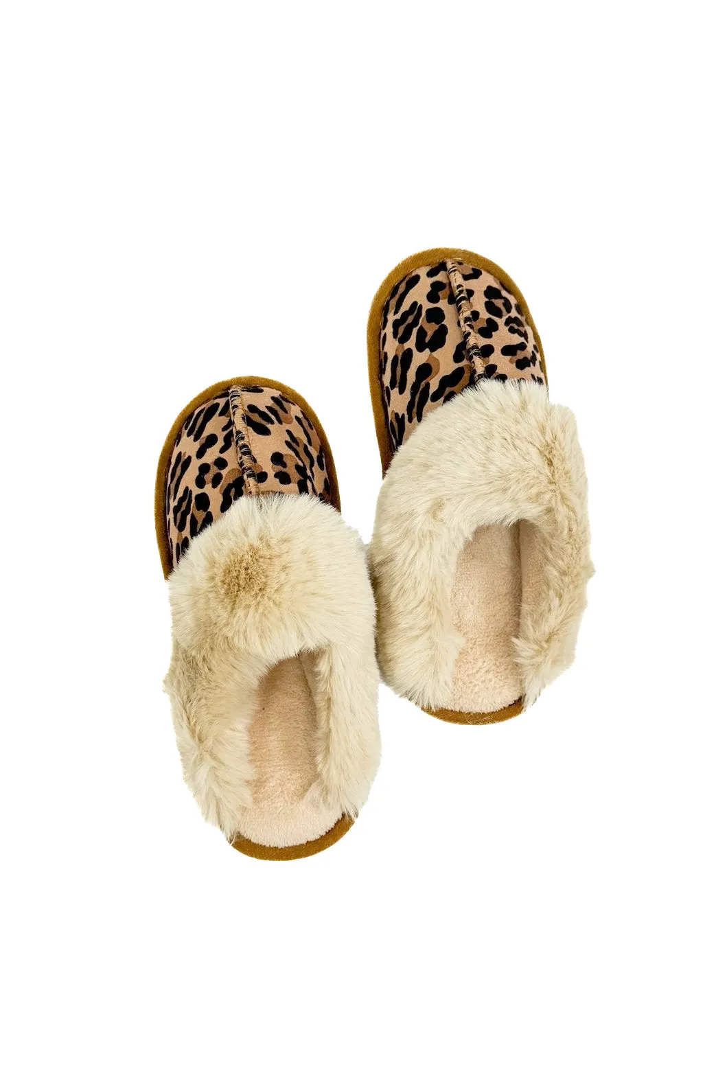 Lucky Leopard Faux Fur Trim Slippers