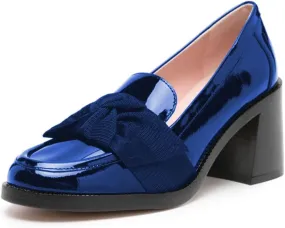 Maiyang Women Stylish Round Toe Bowknot Loafers Slip on Chunky Mid Heel Pumps Casual Daily Dress Shoes Size 4-16 US