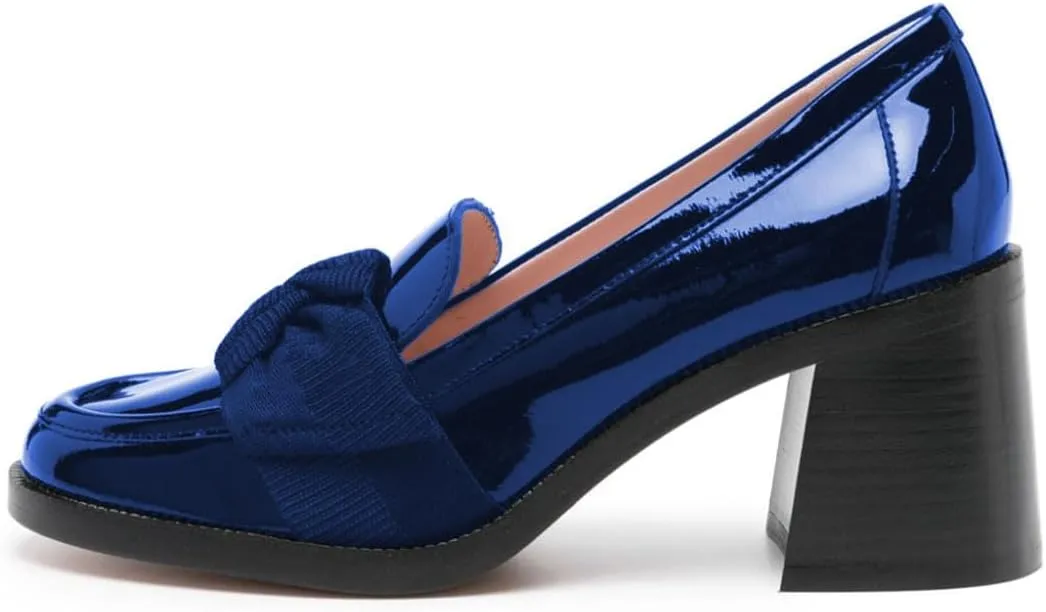 Maiyang Women Stylish Round Toe Bowknot Loafers Slip on Chunky Mid Heel Pumps Casual Daily Dress Shoes Size 4-16 US