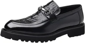 Men's Patent Leather Printing Slip On Platform Loafers Men Walking Dress Casual Shoes for Business Work & Daily