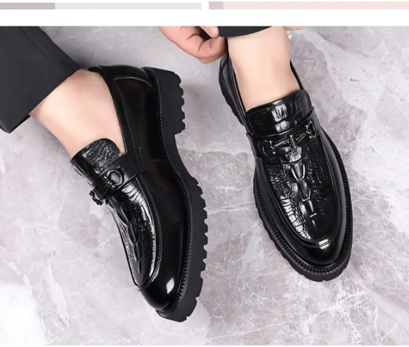 Men's Patent Leather Printing Slip On Platform Loafers Men Walking Dress Casual Shoes for Business Work & Daily