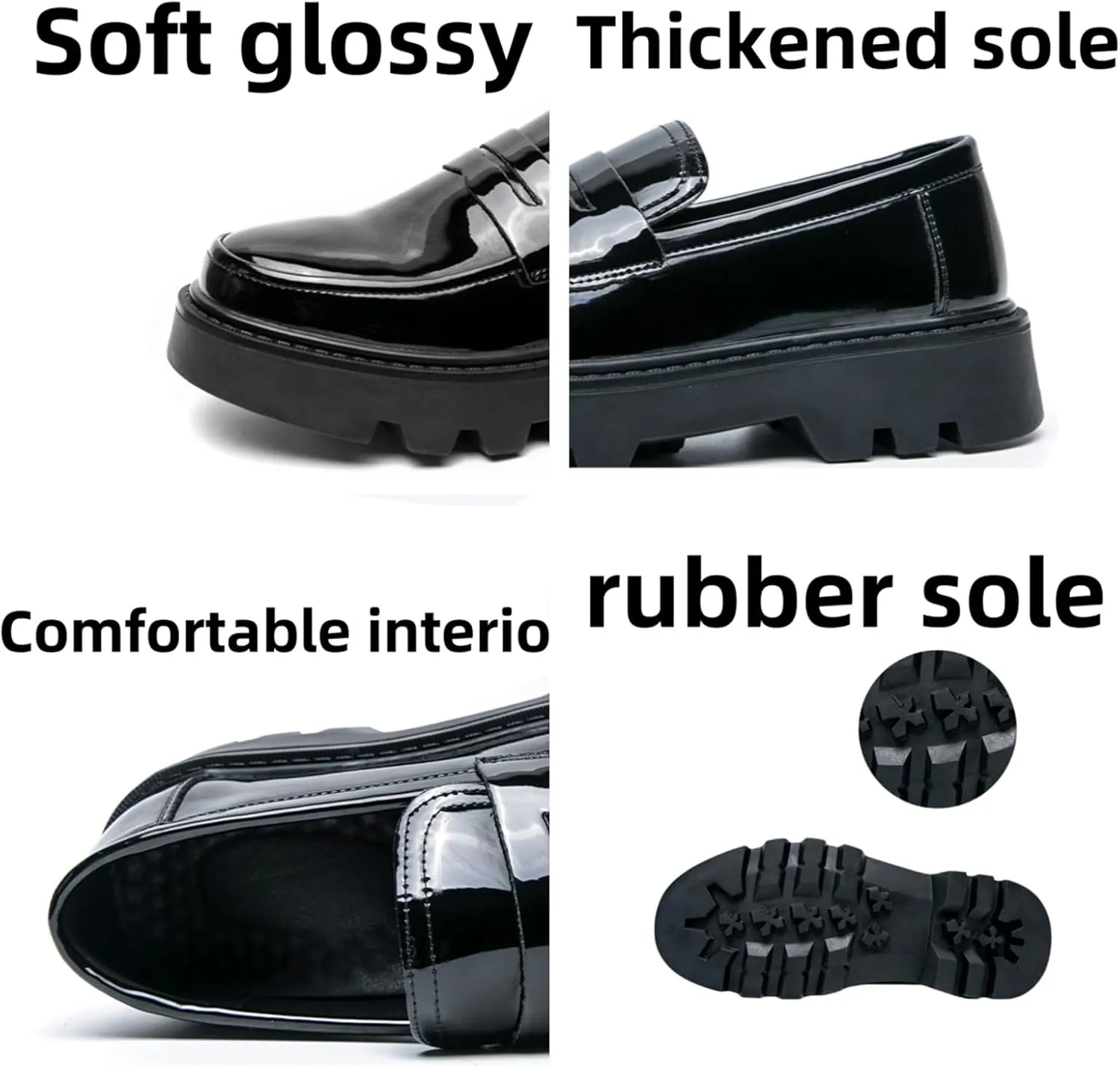 Men's Patent Leather Slip-On Dress Loafers Round Toe Platform Penny Tuxedo Shoes for Formal Business Party Wedding