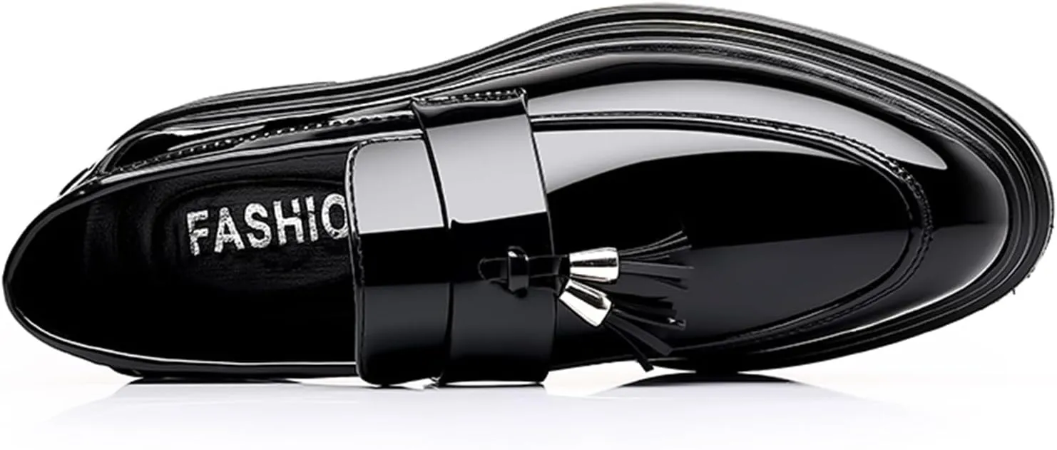 Men's Trendy Tassels Patent Leather Loafers Slip-On Business Casual Dress Shoes Elegant Luxury Penny Shoes