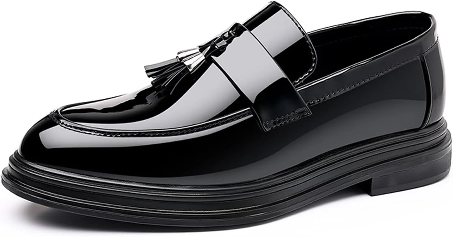Men's Trendy Tassels Patent Leather Loafers Slip-On Business Casual Dress Shoes Elegant Luxury Penny Shoes