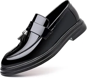 Men's Trendy Tassels Patent Leather Loafers Slip-On Business Casual Dress Shoes Elegant Luxury Penny Shoes