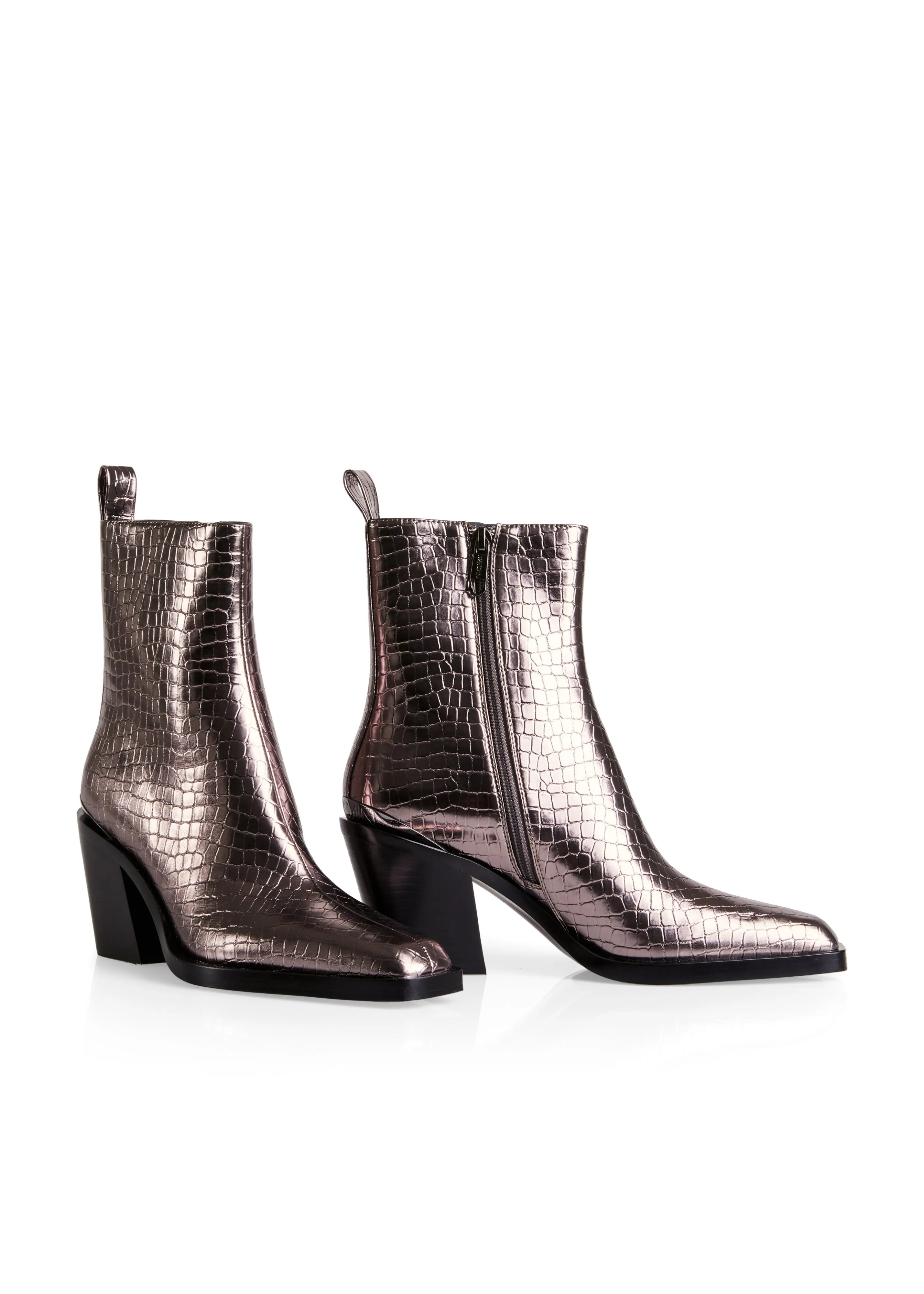 METALLIC CROC BOOT W CUBAN HEEL