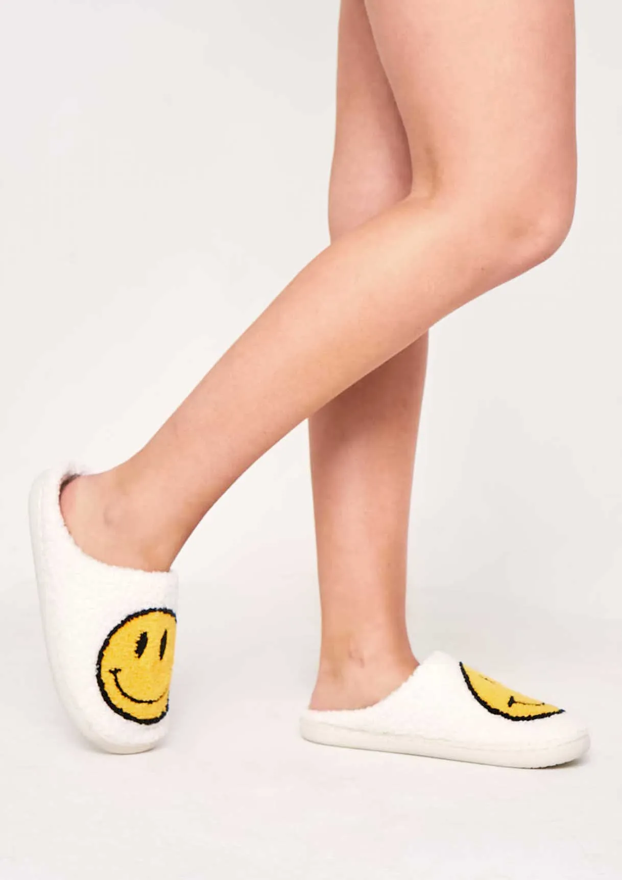 Milly White Slippers with Yellow Smiley Face