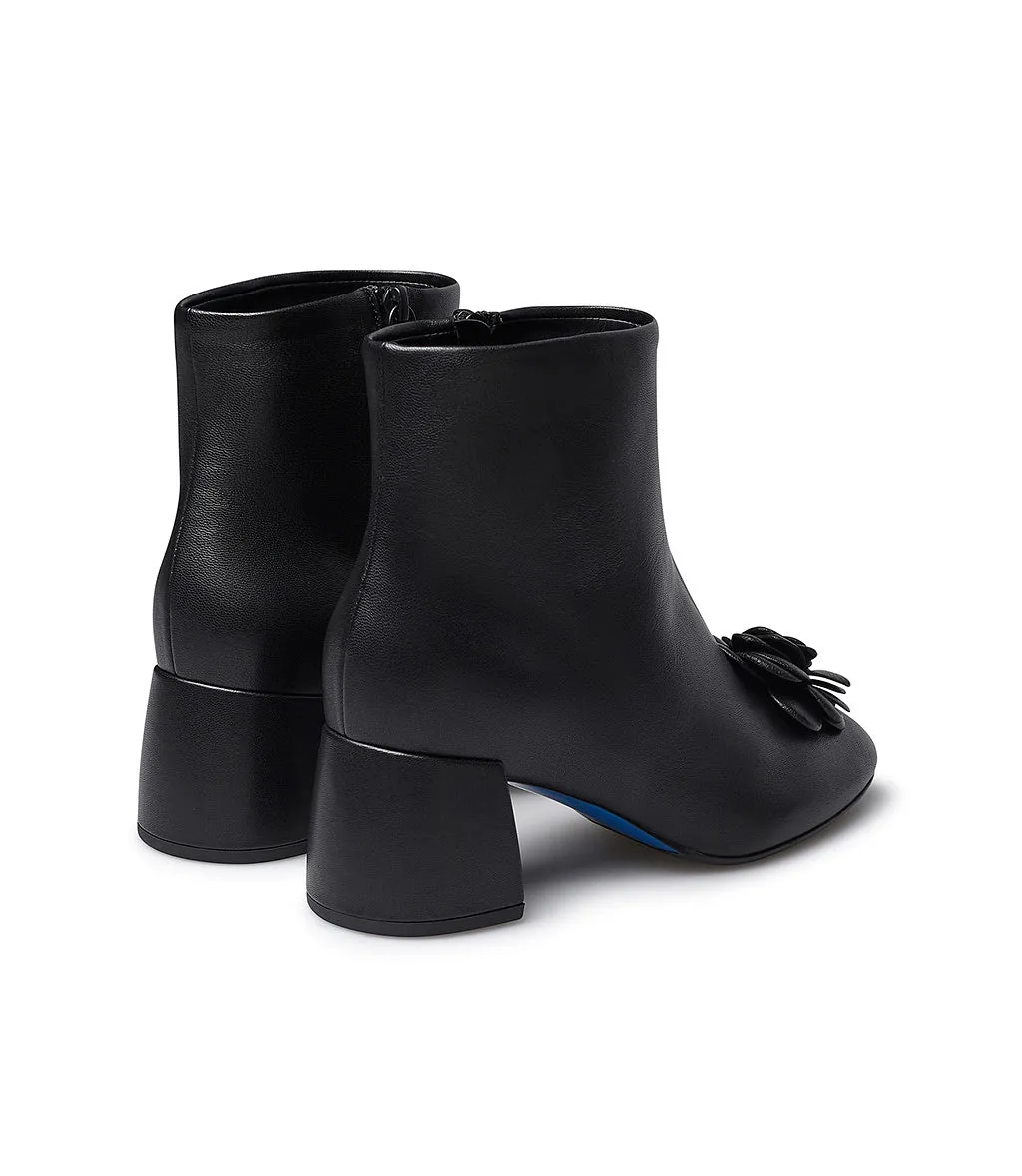 Nappa leather flower decorated black nappa booties