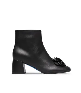 Nappa leather flower decorated black nappa booties