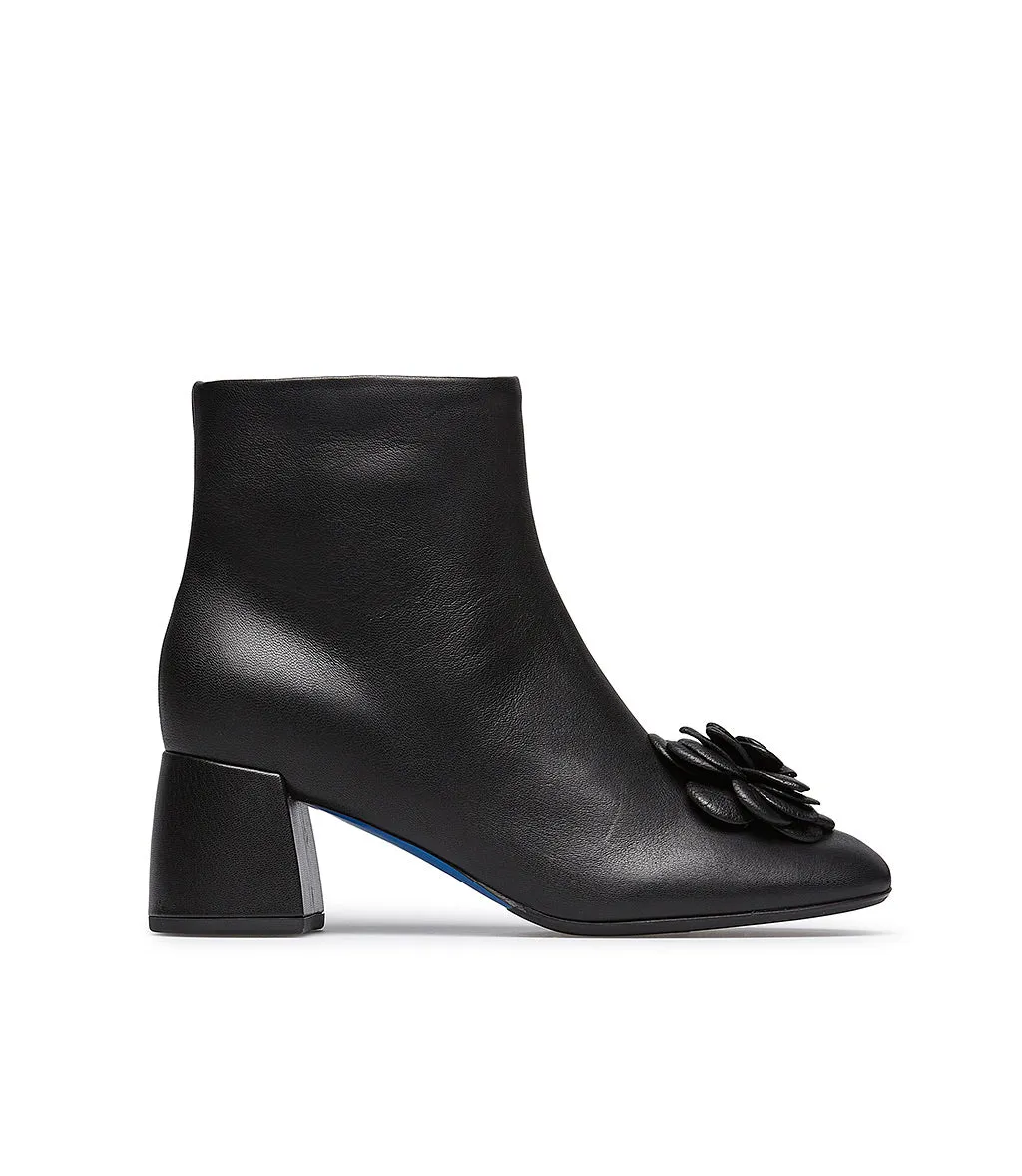 Nappa leather flower decorated black nappa booties