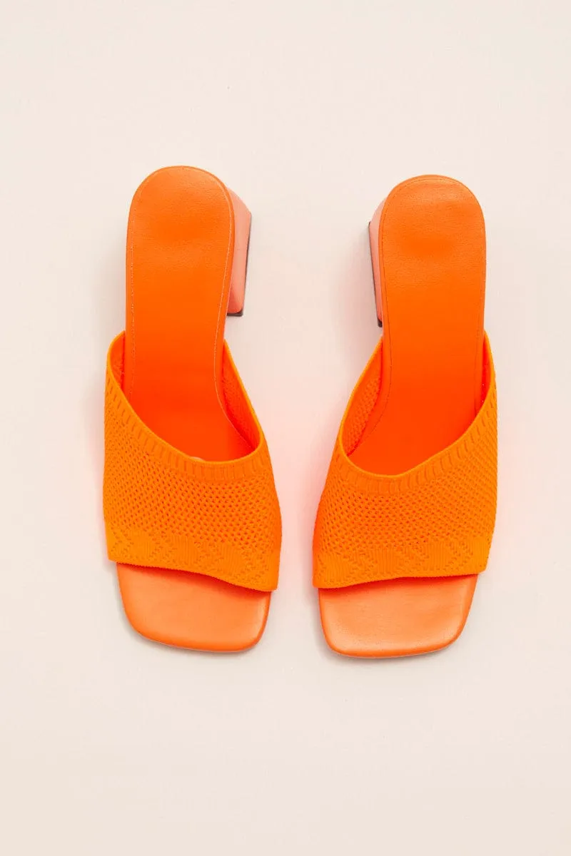 Orange Square Toe Chunky Heeled Mule Sandals