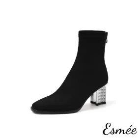 Suede Ankle Boots with Rhinestone Heels