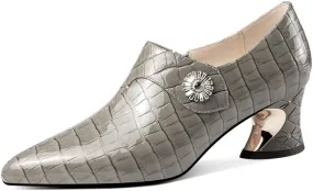 TinaCus Women's Pointed Toe Patent Leather Handmade Chunky Heels Side Zip Up Casual Loafer Shoes