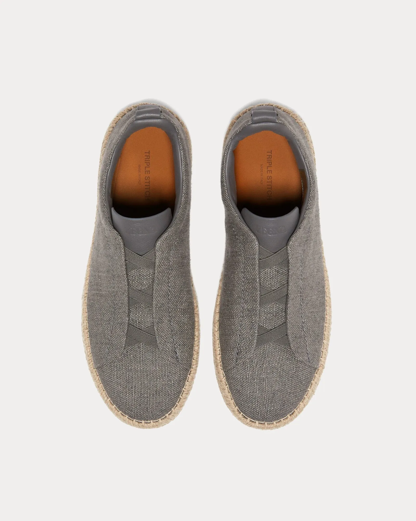 Triple Stitch Linen & Leather Grey Mélange Espadrilles