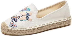 U-lite Women's Casual Flat Cap-Toe Embroidery Animal Print Canvas Slip on Walking Espadrilles Smoking Slipper Loafer