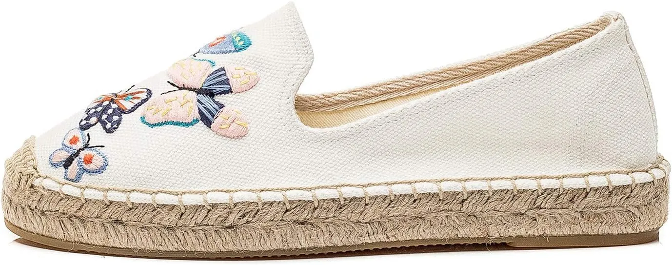 U-lite Women's Casual Flat Cap-Toe Embroidery Animal Print Canvas Slip on Walking Espadrilles Smoking Slipper Loafer