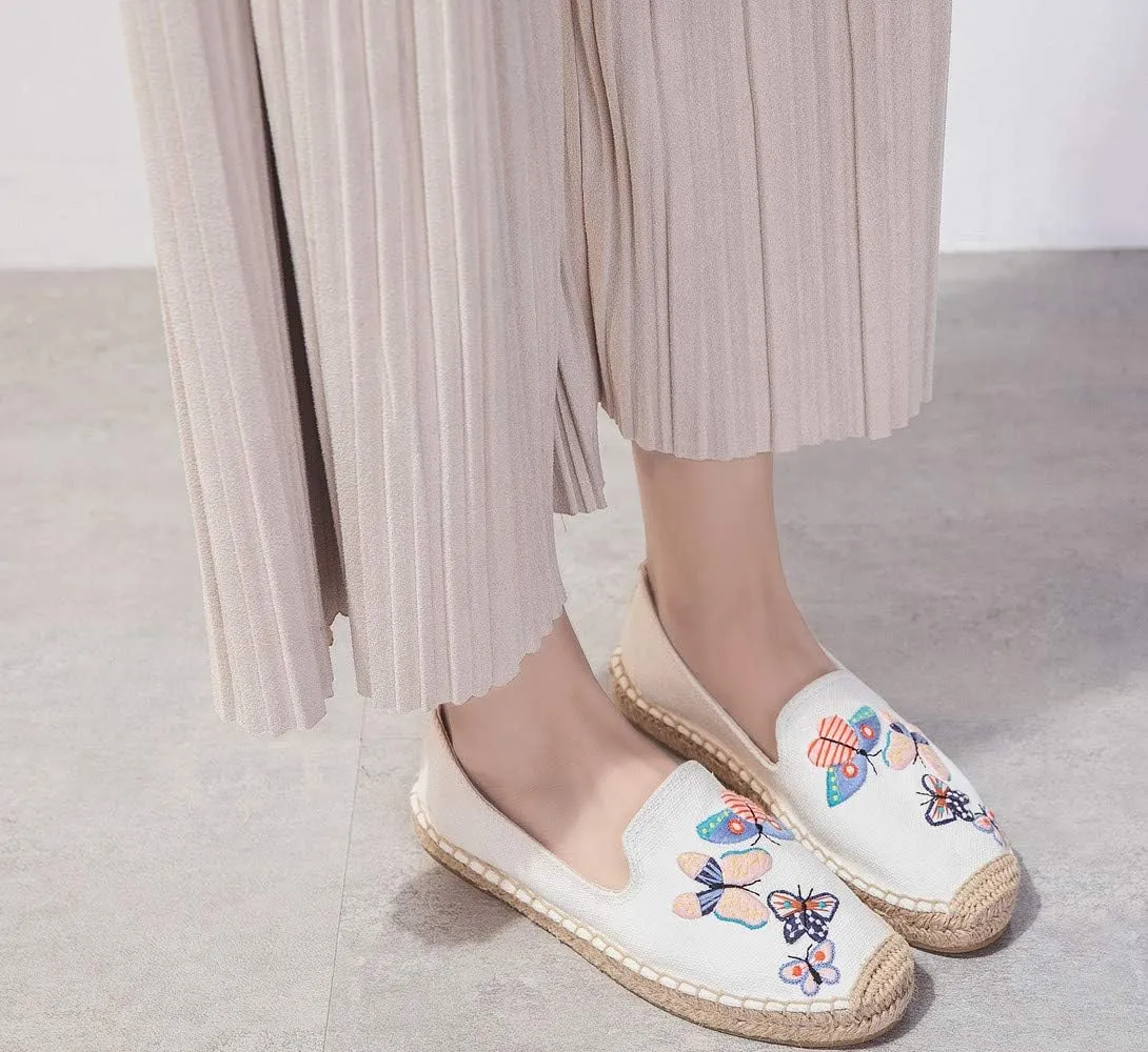 U-lite Women's Casual Flat Cap-Toe Embroidery Animal Print Canvas Slip on Walking Espadrilles Smoking Slipper Loafer