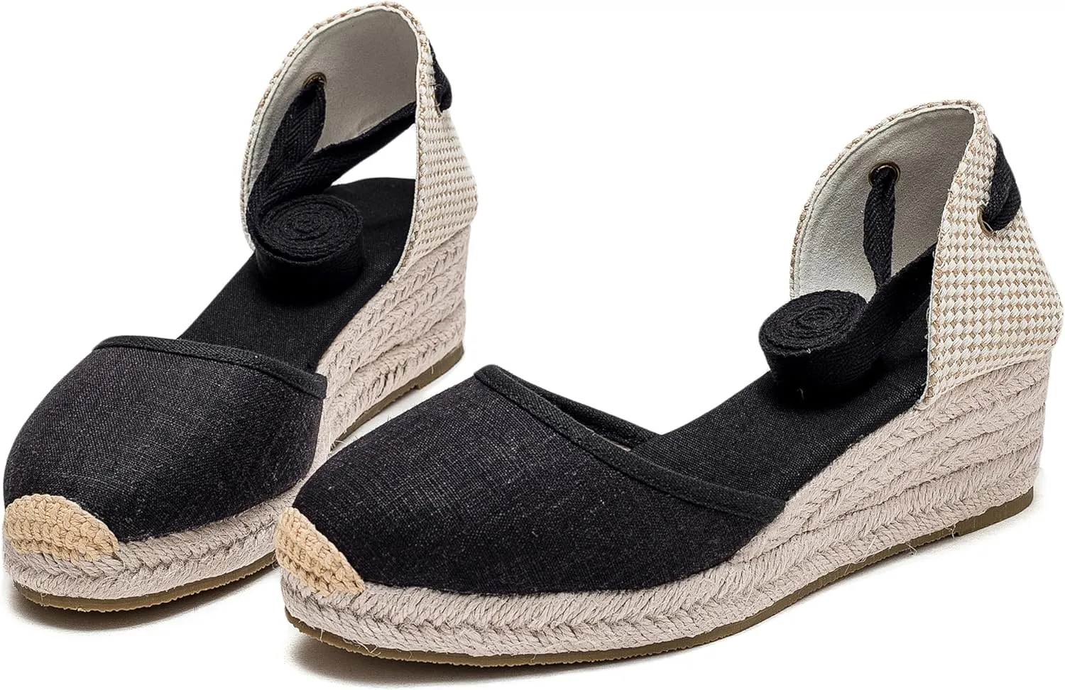 U-lite Womens Platform Wedge Sandals Espadrilles Closed Toe Ankle Strap Lace Up Ankle-Tie Strap Classic Espadrille Heel