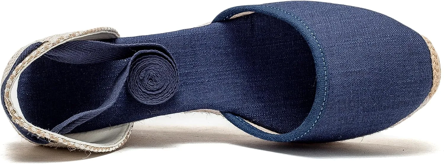 U-lite Womens Platform Wedge Sandals Espadrilles Closed Toe Ankle Strap Lace Up Ankle-Tie Strap Classic Espadrille Heel