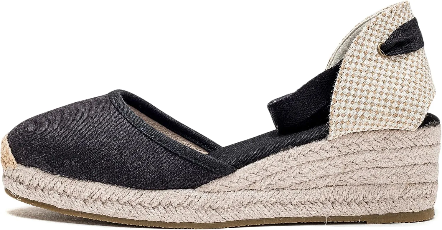 U-lite Womens Platform Wedge Sandals Espadrilles Closed Toe Ankle Strap Lace Up Ankle-Tie Strap Classic Espadrille Heel