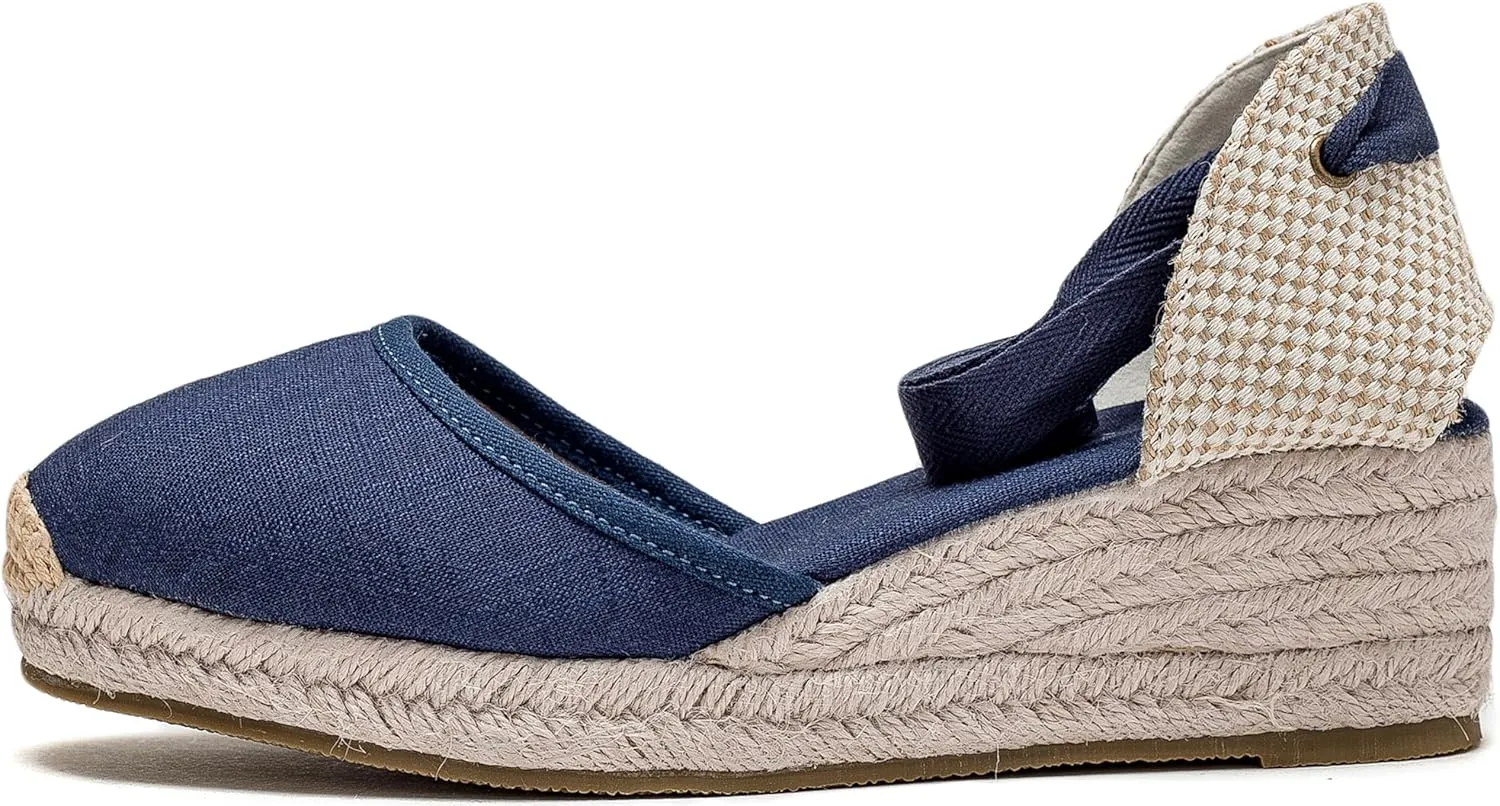 U-lite Womens Platform Wedge Sandals Espadrilles Closed Toe Ankle Strap Lace Up Ankle-Tie Strap Classic Espadrille Heel
