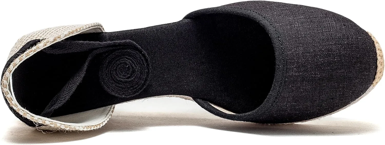 U-lite Womens Platform Wedge Sandals Espadrilles Closed Toe Ankle Strap Lace Up Ankle-Tie Strap Classic Espadrille Heel