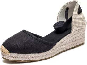 U-lite Womens Platform Wedge Sandals Espadrilles Closed Toe Ankle Strap Lace Up Ankle-Tie Strap Classic Espadrille Heel