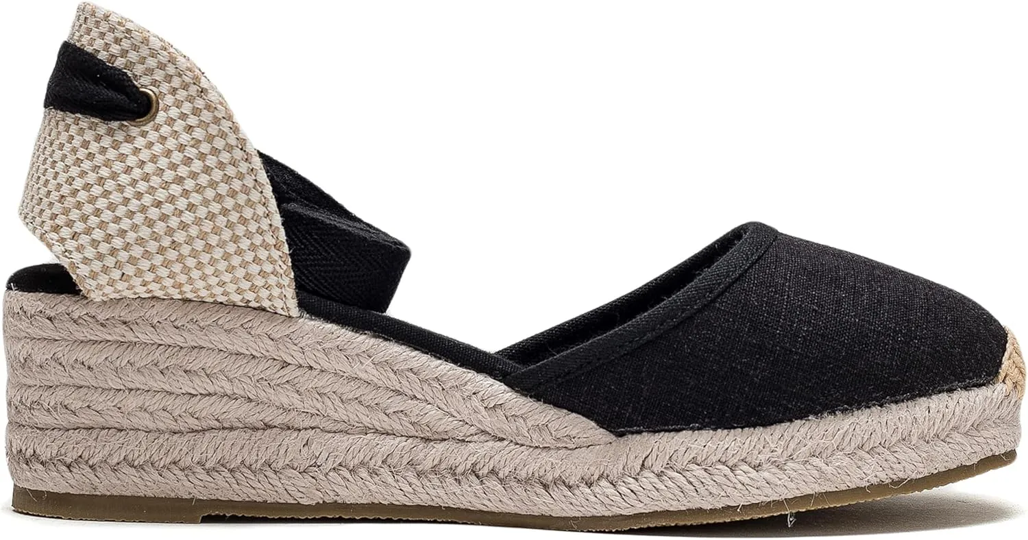 U-lite Womens Platform Wedge Sandals Espadrilles Closed Toe Ankle Strap Lace Up Ankle-Tie Strap Classic Espadrille Heel