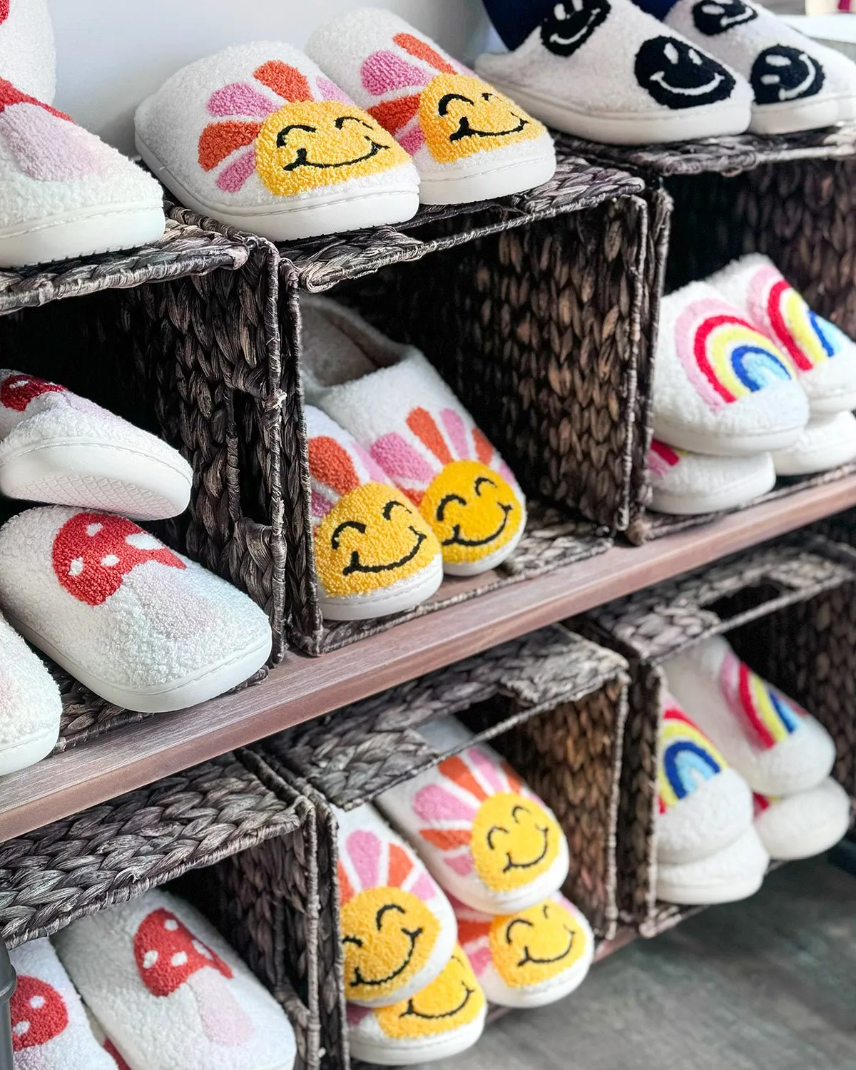 White Rainbow Knit Fluffy Slippers