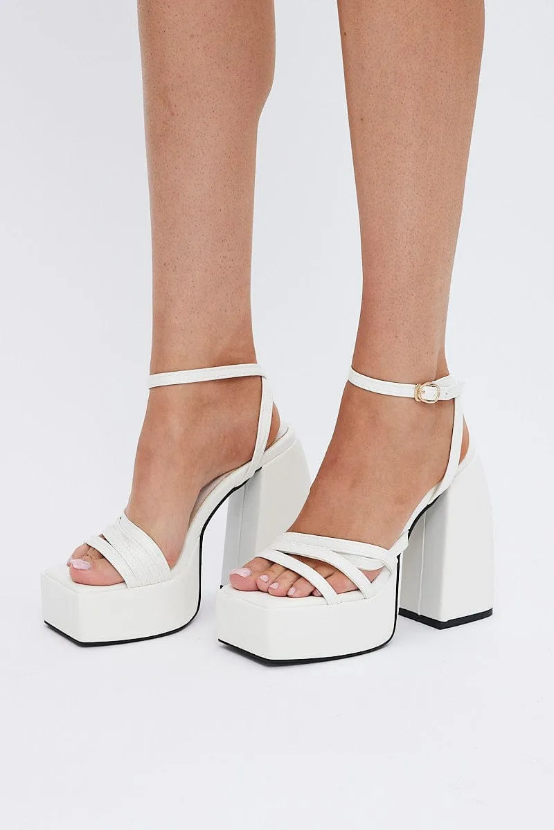 White Strappy Platform Heeled Sandals