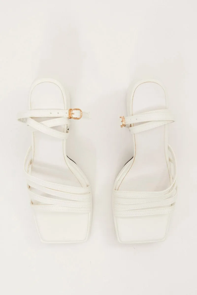White Strappy Platform Heeled Sandals