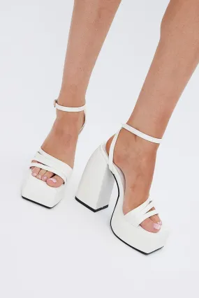 White Strappy Platform Heeled Sandals