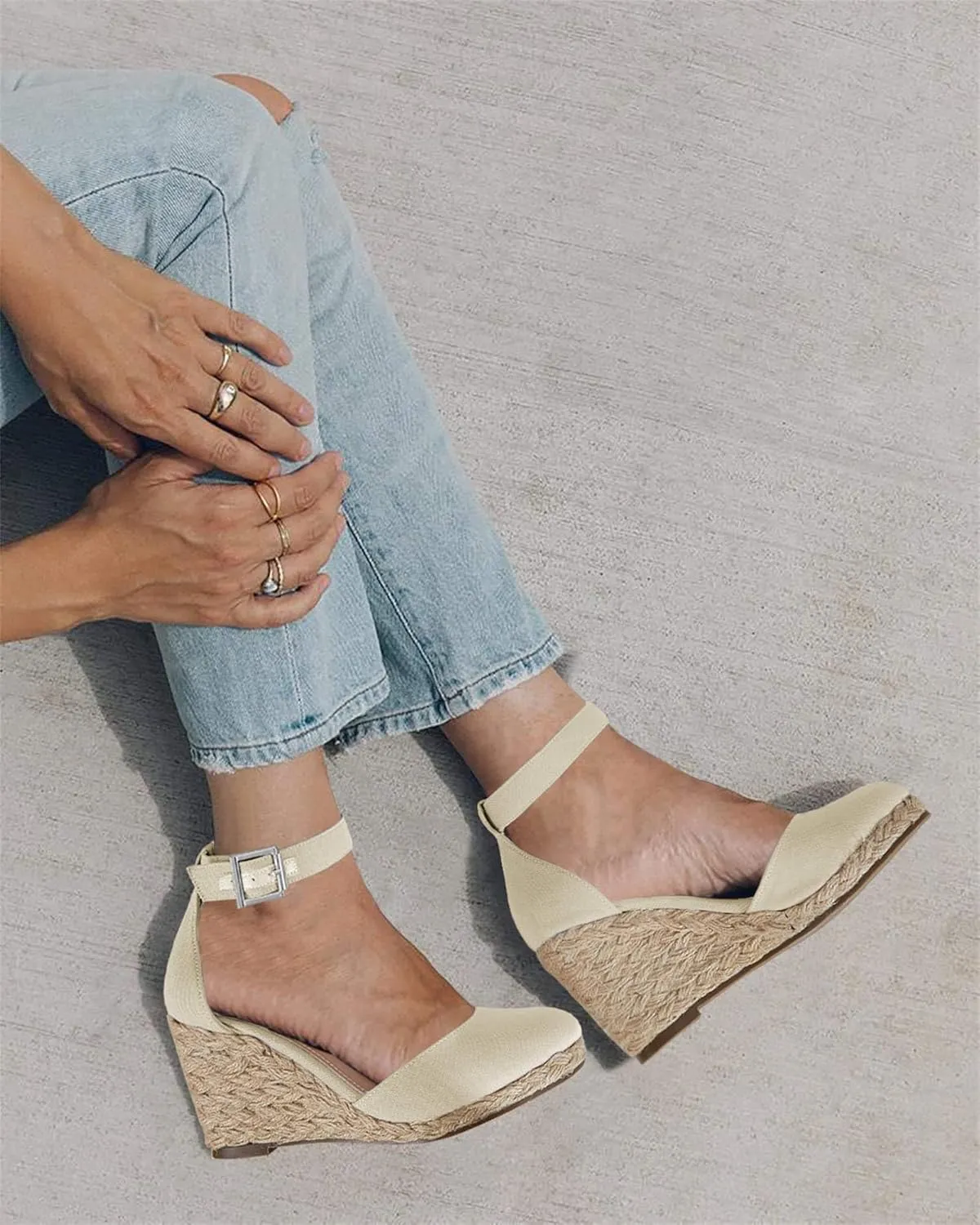 Womens Closed Toe Espadrilles Wedges Shoes Platform Heel Ankle Strap Buckle Dress Sandals