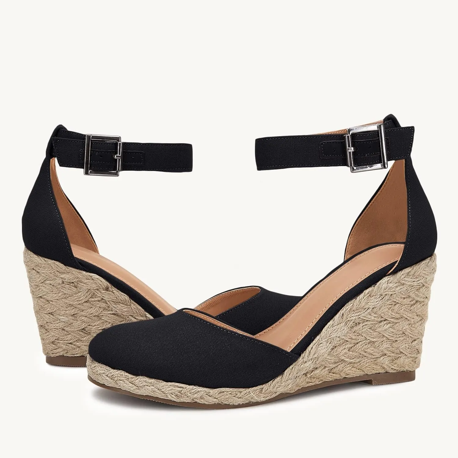 Womens Closed Toe Espadrilles Wedges Shoes Platform Heel Ankle Strap Buckle Dress Sandals