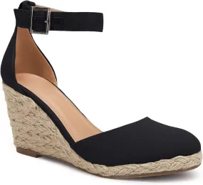 Womens Closed Toe Espadrilles Wedges Shoes Platform Heel Ankle Strap Buckle Dress Sandals