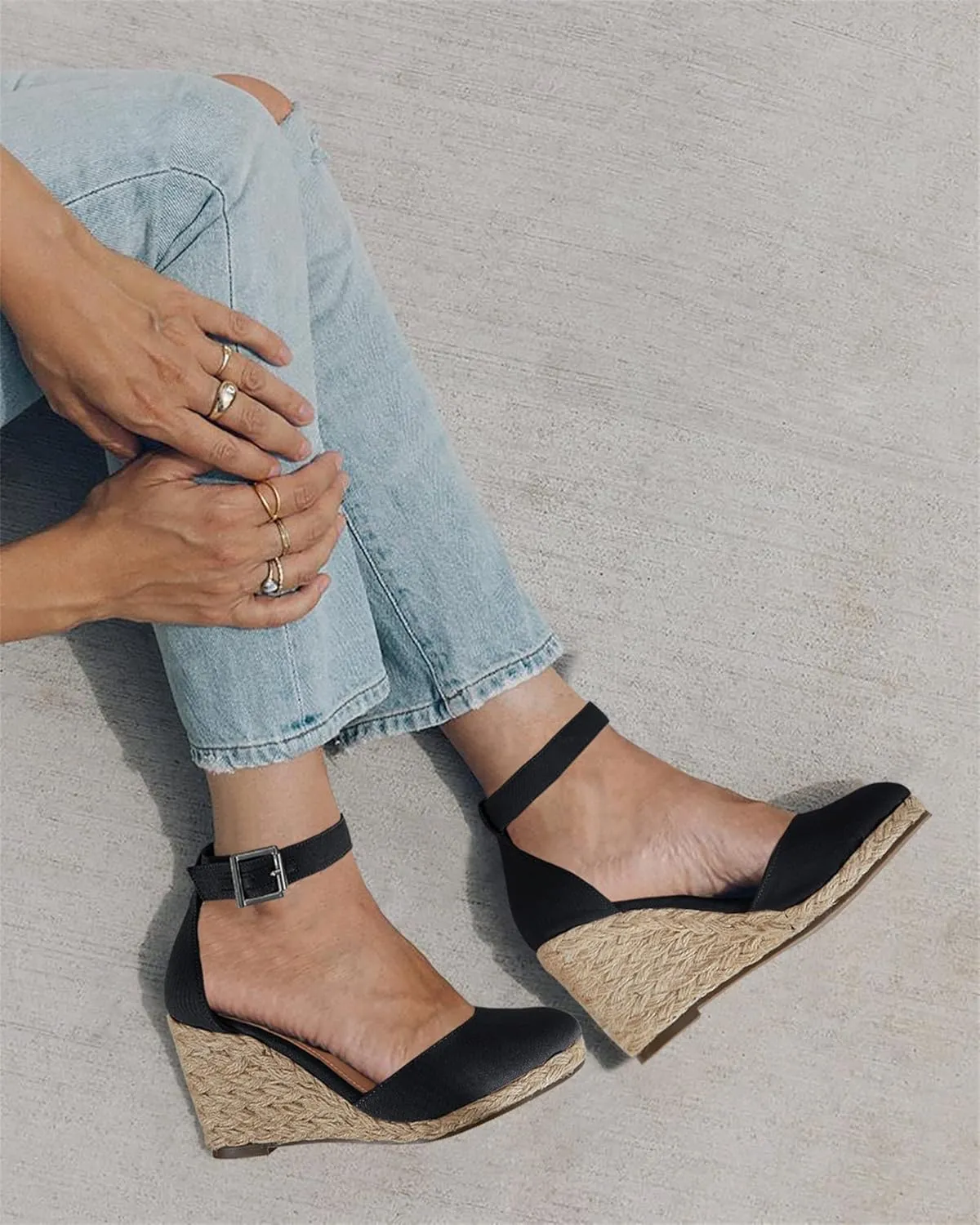 Womens Closed Toe Espadrilles Wedges Shoes Platform Heel Ankle Strap Buckle Dress Sandals