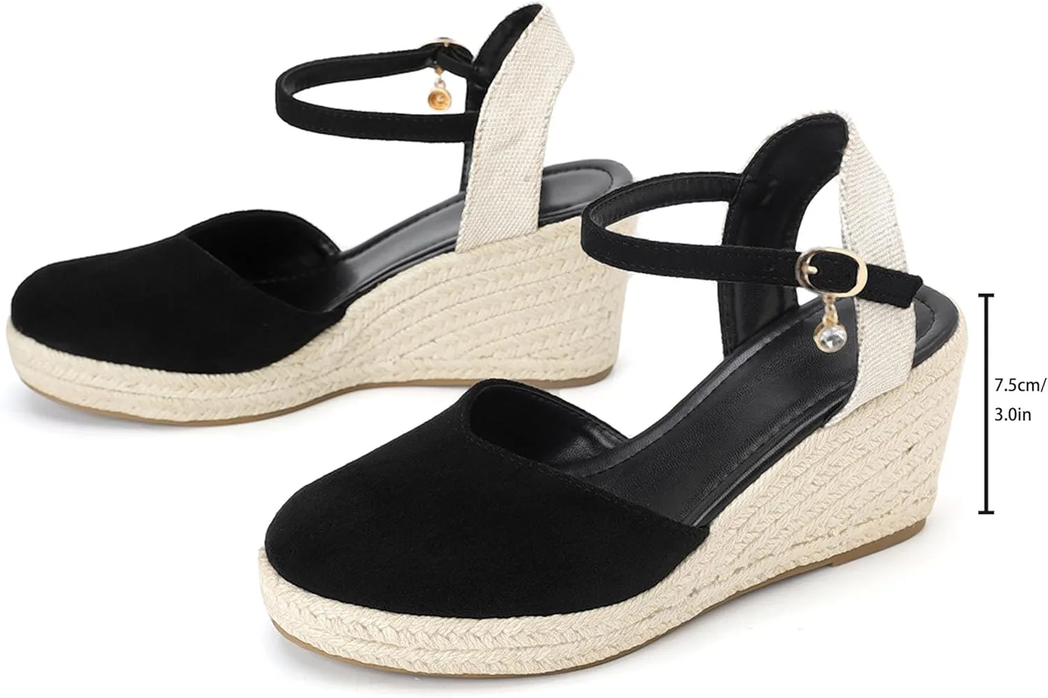 Womens Espadrilles Sandals, Closed Toe Platform for Women Adjustable Ankle Strap Casual Comfortable Wedge Sandals