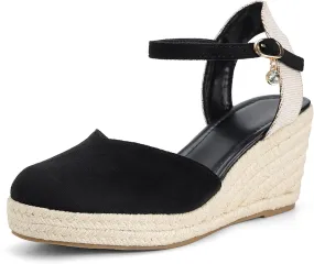 Womens Espadrilles Sandals, Closed Toe Platform for Women Adjustable Ankle Strap Casual Comfortable Wedge Sandals