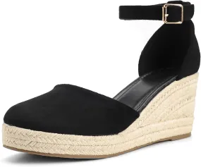 Womens Espadrilles Sandals, Closed Toe Platform for Women Ankle Strap Casual Comfortable Wedge Sandals