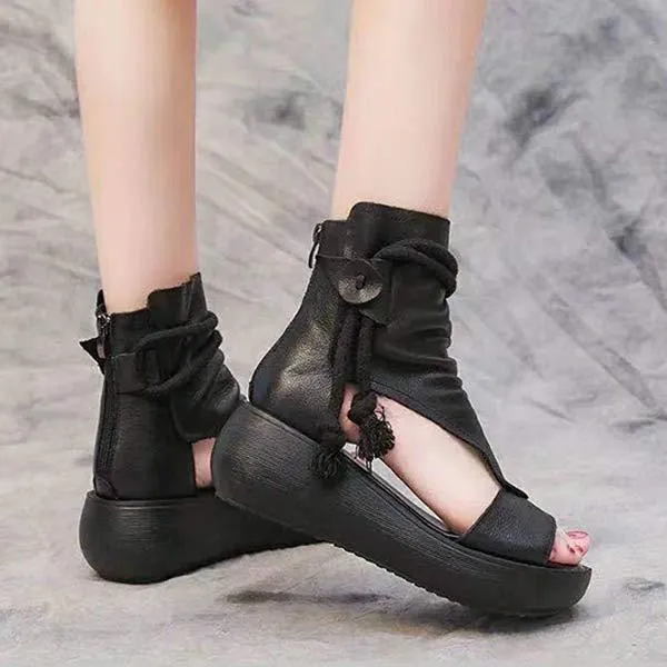 Women'S High Top Wedge Platform Fish Toe Cool Boots 24766766C