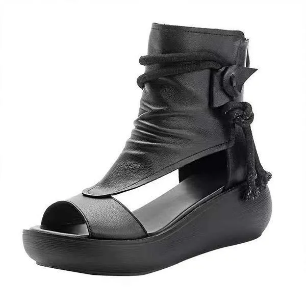 Women'S High Top Wedge Platform Fish Toe Cool Boots 24766766C