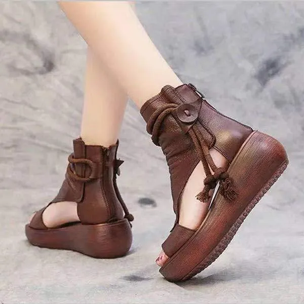 Women'S High Top Wedge Platform Fish Toe Cool Boots 24766766C