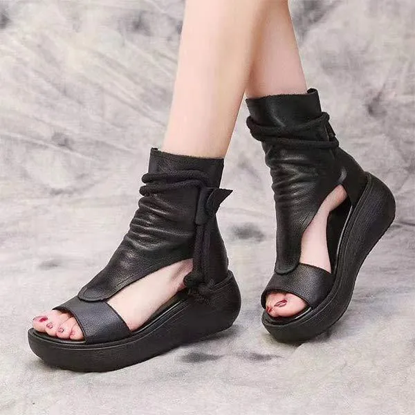 Women'S High Top Wedge Platform Fish Toe Cool Boots 24766766C