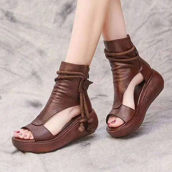 Women'S High Top Wedge Platform Fish Toe Cool Boots 24766766C